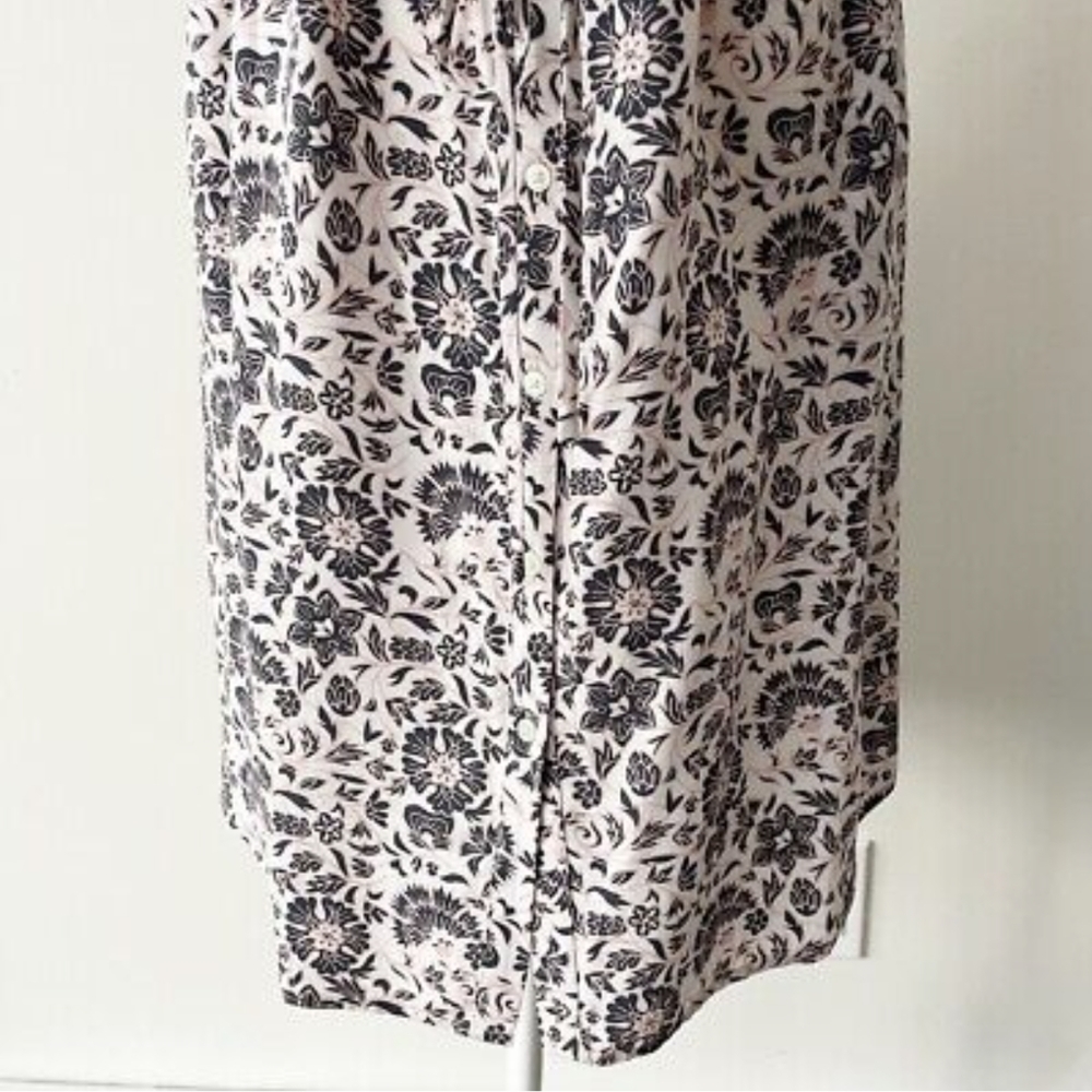 LOFT | Floral Shirtdress, Button Down Tie Waist Cap Sleeve, Pink & Blue - Picture 10 of 14